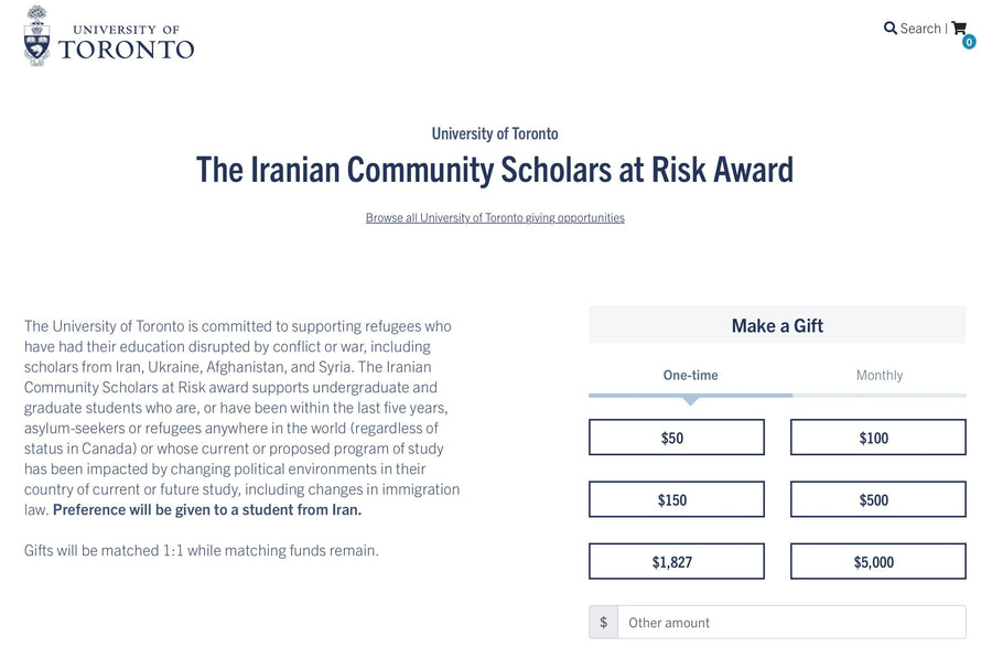 University of Toronto The Iranian Community Scholars at Risk Award