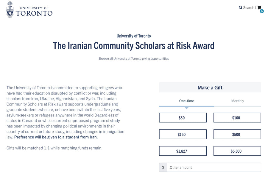 University of Toronto The Iranian Community Scholars at Risk Award